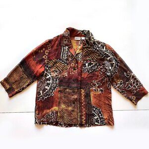 Chico's Size 1/ Medium Button Up 100% Silk Short Sleeve Sheer Blouse Vintage